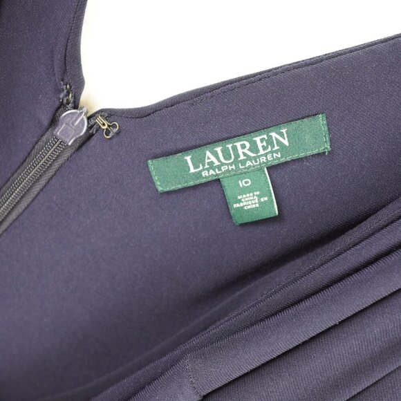 Lauren Ralph‎ Lauren Navy Blue Lace Trimmed Midi Dress Size 10 - Picture 4 of 10